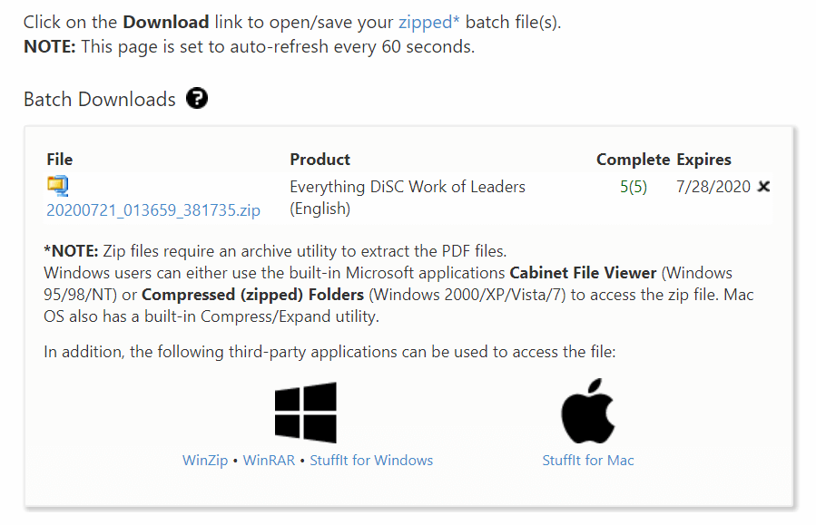 EPIC: download batch report message