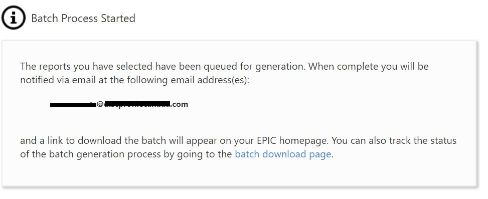 EPIC: batch process started message