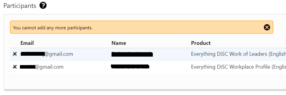 Participants screen shot