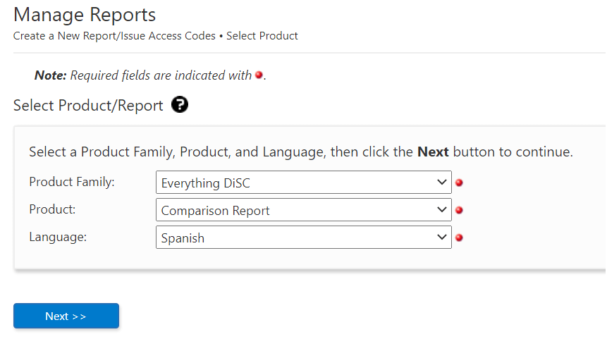 Manage Reports screen