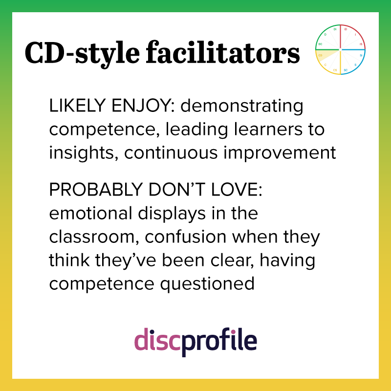 CD-style facilitators enjoy demonstrating competence but not emotional displays in the classroom