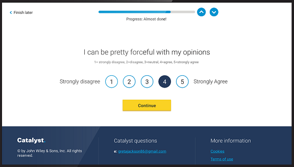 Desktop view of Catalyst Assessment questions by DiSC Profile