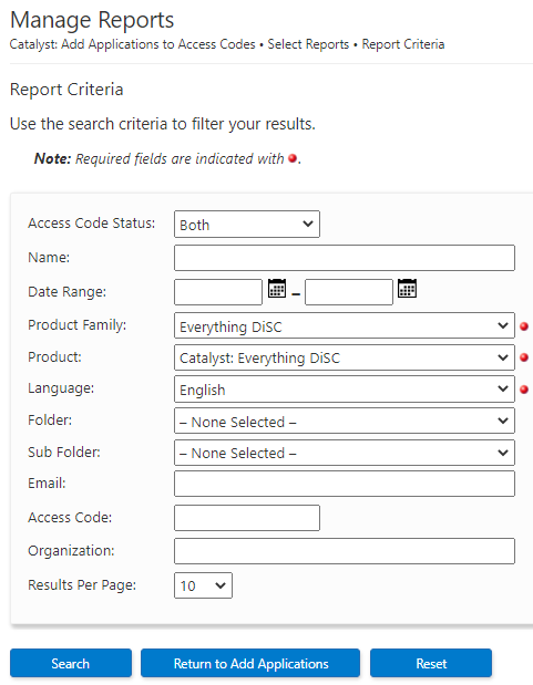 EPIC: Search by report criteria