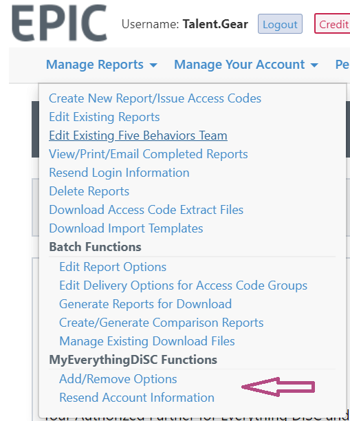 Manage Reports | MyEverythingDiSC Functions in EPIC