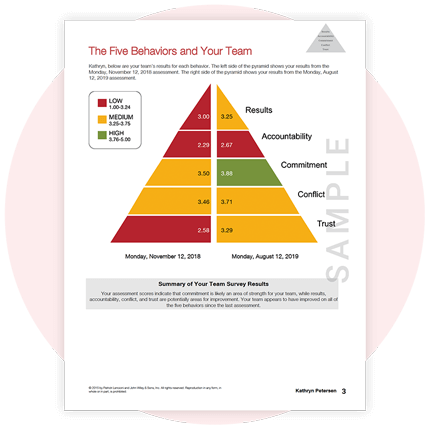 Five Behaviors® Team Development Progress Report sample page