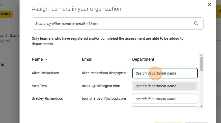 Catalyst: assign learners to departments screen shot
