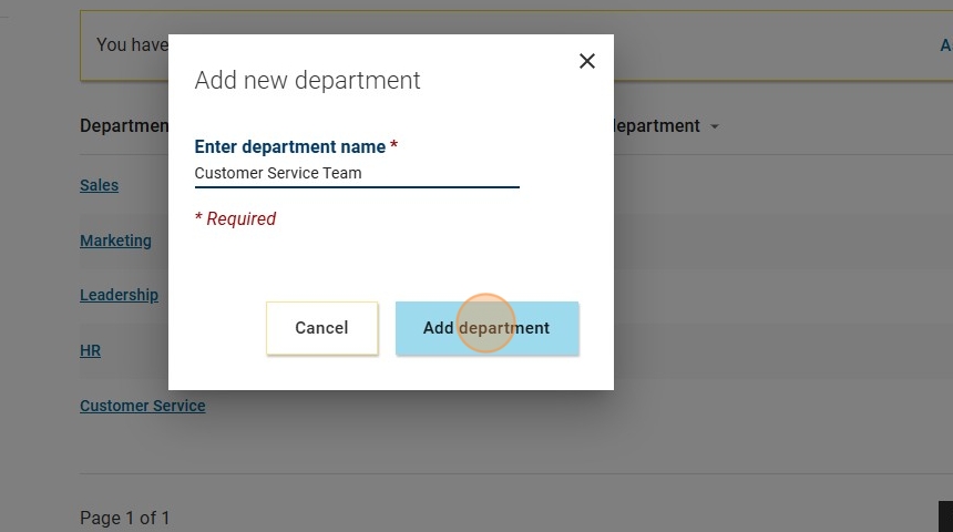 Catalyst: add new departments screen shot