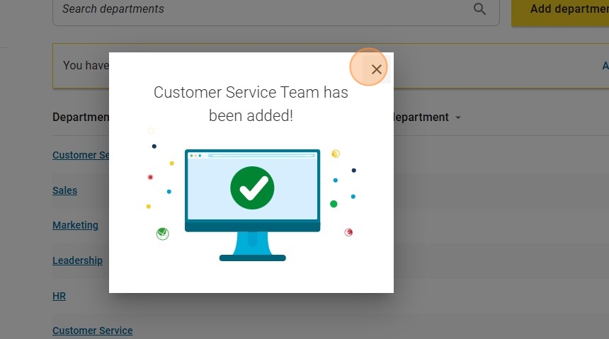 Catalyst: add new departments success screen shot
