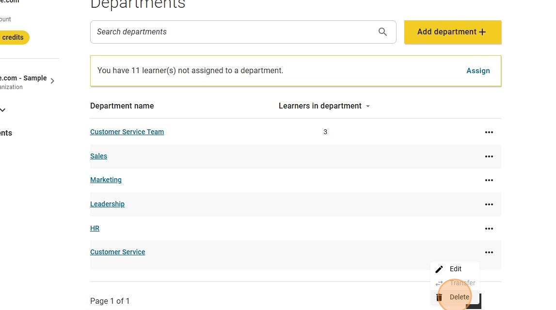 Catalyst: delete or rename departments screen shot