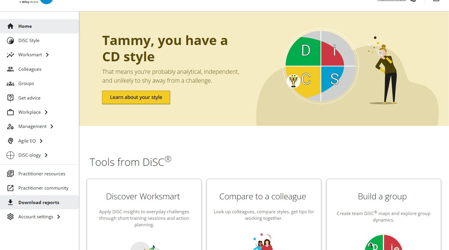 home screen of a Catalyst learner account