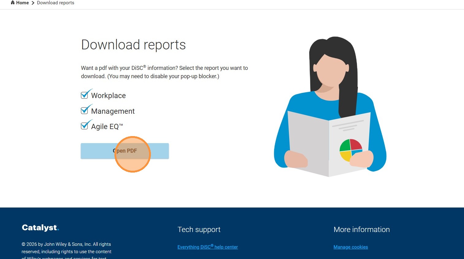 Clicking the "open PDF" button when downloading DiSC profiles from Catalyst
