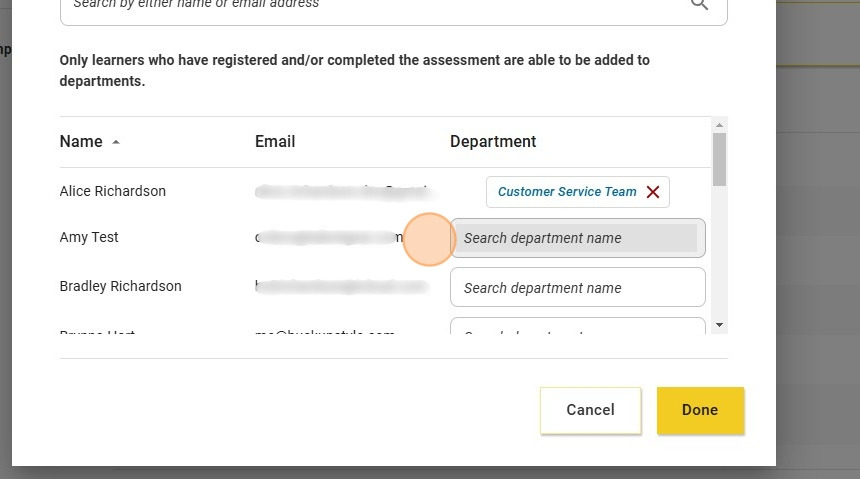 Catalyst help: Adding learners to departments process
