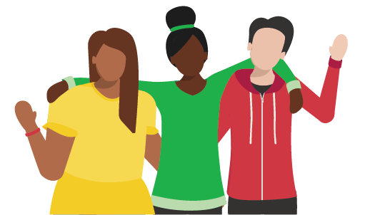 An illustration of three colleagues waving