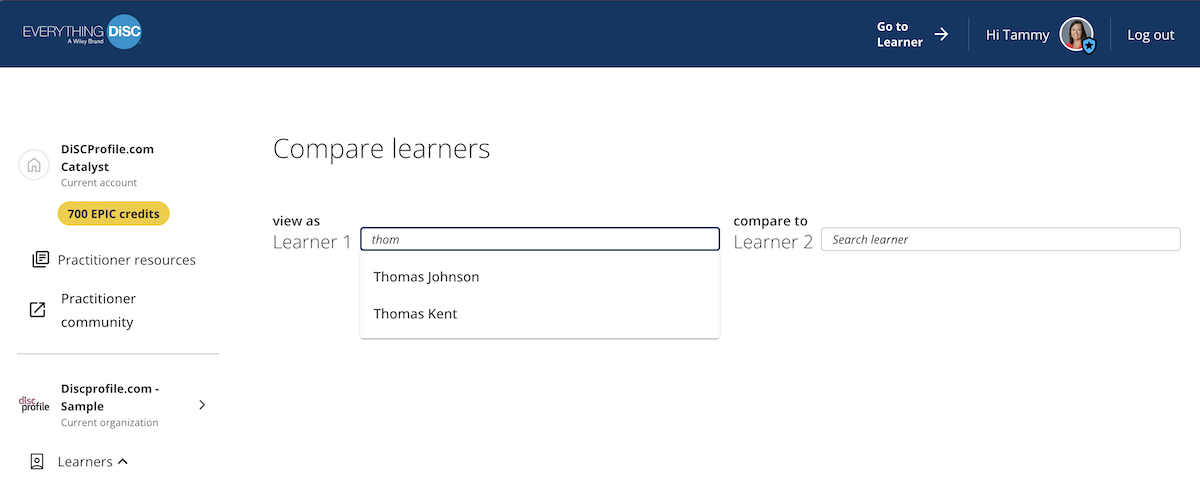 Catalyst help: Compare two learners - enter learners 1 and 2