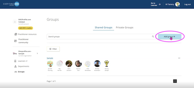Creating a new group in Admin View of Everything DiSC on Catalyst