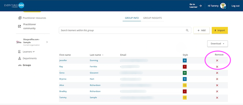 Removing members from groups on Everything DiSC on Catalyst
