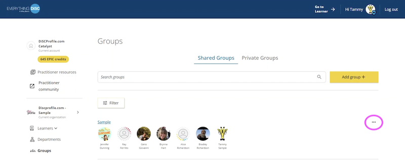 Editing group settings on Everything DiSC on Catalyst in admin view