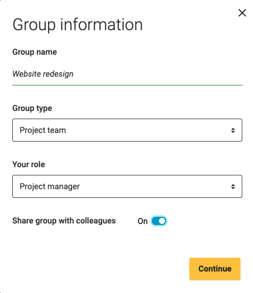 Catalyst help: Create a group - enter group info