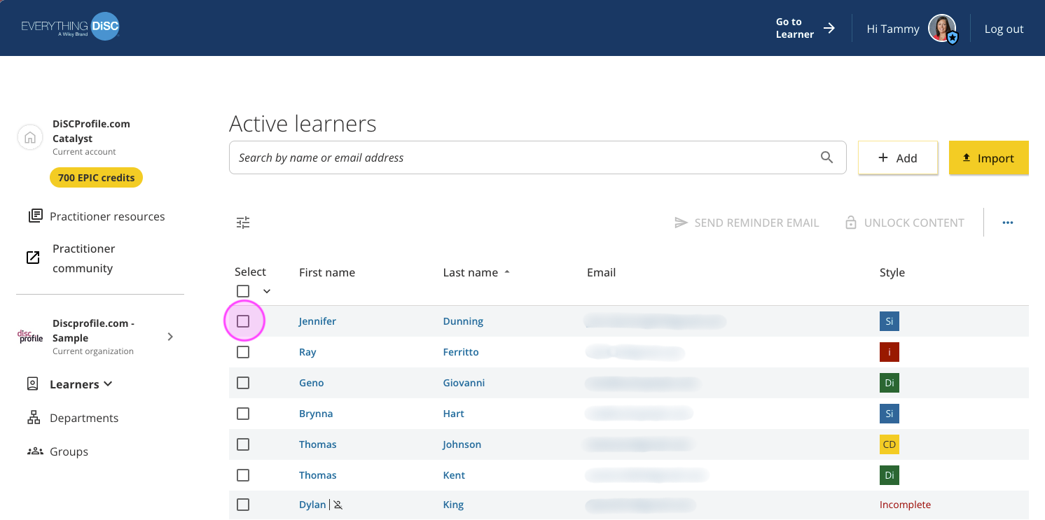 Catalyst help: Select learners and generate profile reports