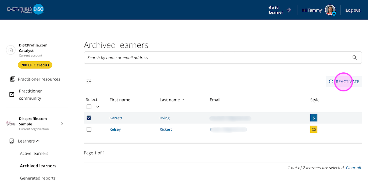 Catalyst help: Reactivate an archived learner