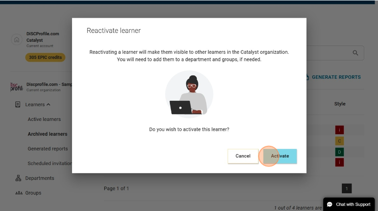 Reactivating a learner on Catalyst - final step