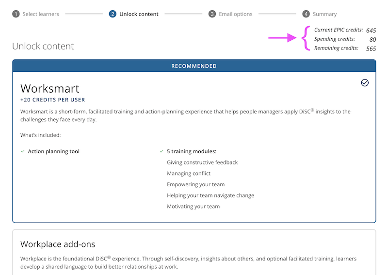 Unlocking or assigning Worksmart to learners on Everything DiSC on Catalyst