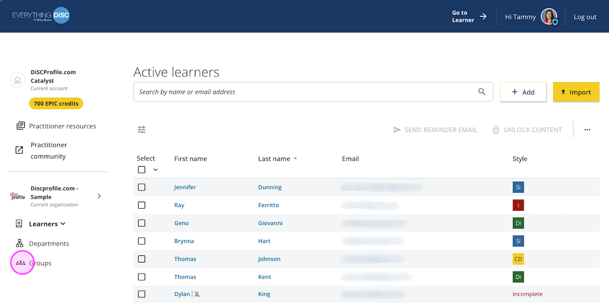 Catalyst help: Creating and editing groups - groups menu