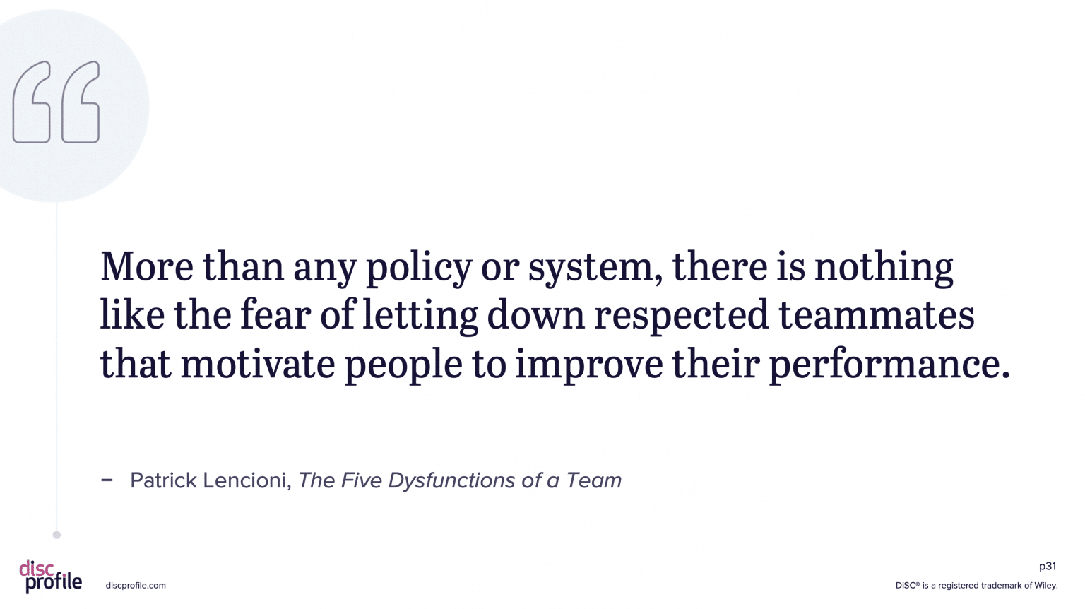 Patrick Lencioni quote: More than any policy or system, there is nothing like the fear of letting down respected teammates that motivate people to improve their performance.