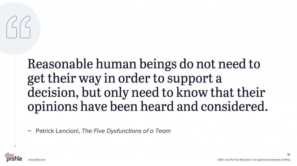 Commitment quote from The Five Dysfunctions of a Team by DiSC Profile