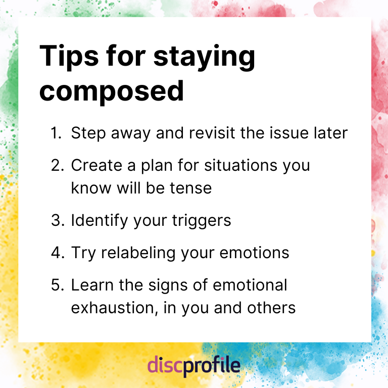 Graphic listing the five tips for staying composed covered above