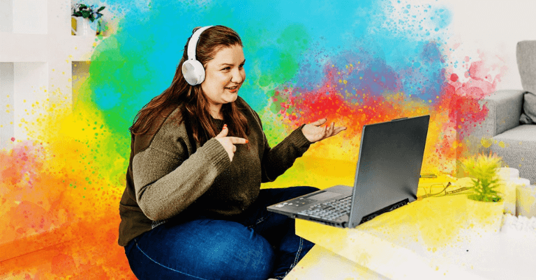 Image of an individual working remotely and learning about her colleagues' DiSC styles in a meeting