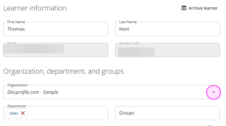 Catalyst help: Learner information screen - change learner organization