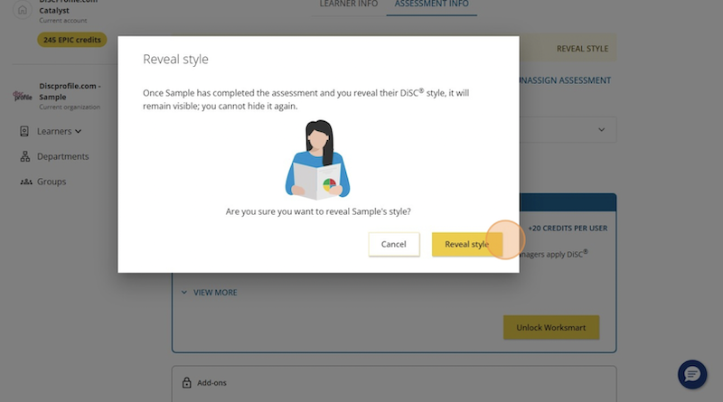Reveal learner styles in Catalyst - confirmation screen
