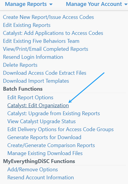 Manage reports menu in EPIC