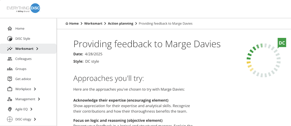 Everything DiSC Worksmart example action plan